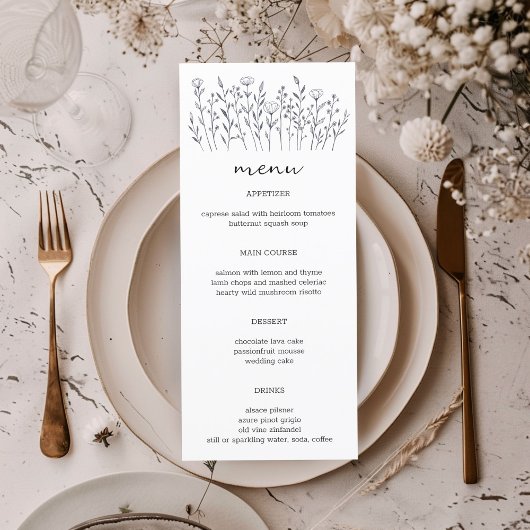 Wildflowers Line Art Elegant Chic Modern CUSTOM Menu