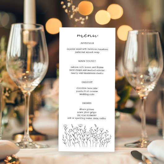 Wildflowers Line Art Elegant Chic Modern CUSTOM Menu