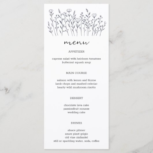 Wildflowers Line Art Elegant Chic Modern CUSTOM Menu (Voorkant)