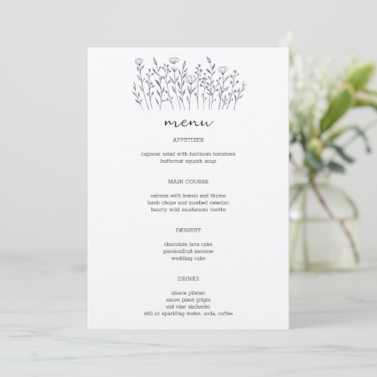 Wildflowers Line Art Elegant Modern Rustiek CUSTOM Menu (Staand voorkant)