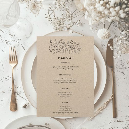 Wildflowers Line Art Elegant Modern Rustiek CUSTOM Menu