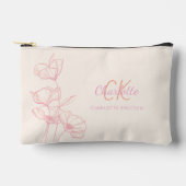 Wildflowers line art roze crème monogram naam etui (Voorkant)