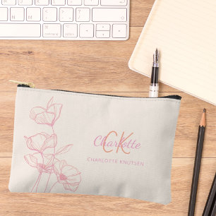 Wildflowers line art roze crème monogram naam etui