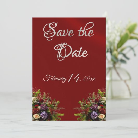 Wildflowers, lint & foto - Rood Save The Date (Staand voorkant)