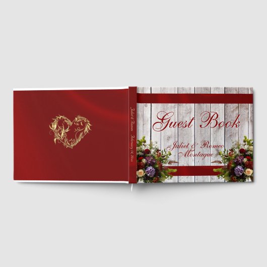 Wildflowers, lint & hart bruiloft - rood gastenboek (Volledig)