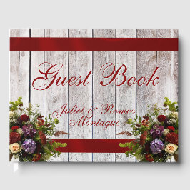 Wildflowers, lint & hart bruiloft - rood gastenboek