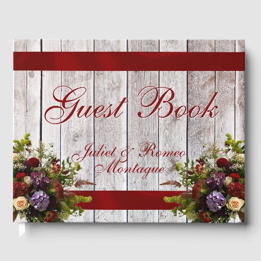 Wildflowers, lint & hart bruiloft - rood gastenboek (Voorkant)