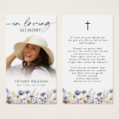 Wildflowers Loving Memory Cross Photo Prayer Card Visitekaartje (Voorkant /achterkant)