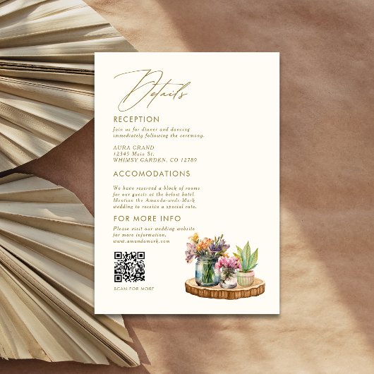 Wildflowers Mason Jar Boho bohemian bruiloft detai Informatiekaartje