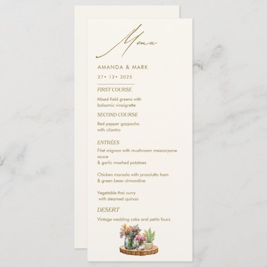 Wildflowers Mason Jar Boho bohemian Wedding Menu (Voorkant / Achterkant)