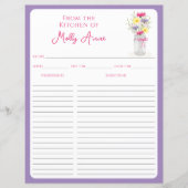 Wildflowers Mason Jar Purple & Pink Recipe Sheets (Voorkant)