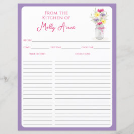 Wildflowers Mason Jar Purple & Pink Recipe Sheets