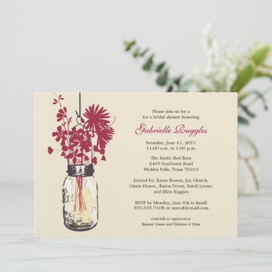 Wildflowers & Mason Jar Vrijgezellenfeest Kaart (Staand voorkant)