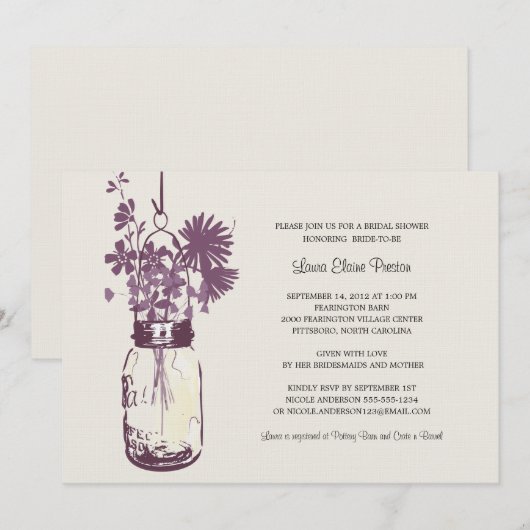 Wildflowers & Mason Jar Vrijgezellenfeest Kaart (Voorkant / Achterkant)