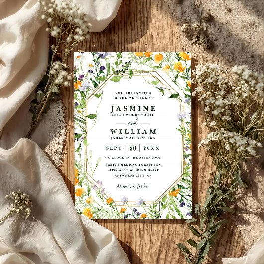 Wildflowers Meadow Rustic Elegant QR Code Wedding Kaart