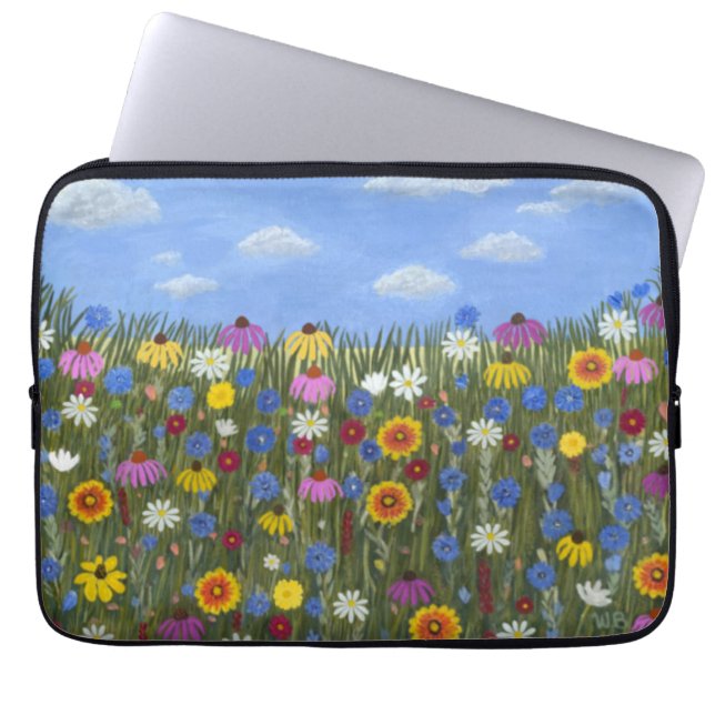 Wildflowers met madeliefjes laptop sleeve (Voorkant)