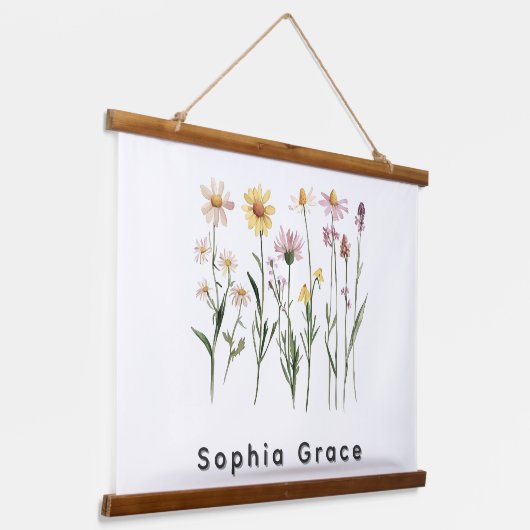 Wildflowers Minimalistische aangepaste naam Hangend Wandkleed (Gebogen)