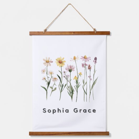 Wildflowers Minimalistische aangepaste naam Hangend Wandkleed (Voorkant)