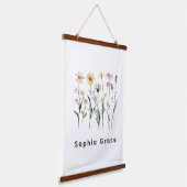 Wildflowers Minimalistische aangepaste naam Hangend Wandkleed (Gebogen)