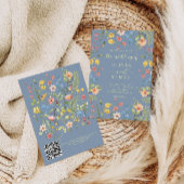 Wildflowers Modern Dusty Blue QR Code Wedding Kaart