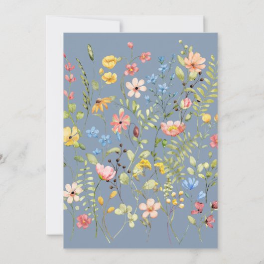 Wildflowers Modern Elegant Dusty Blue Wedding Kaart (Achterkant)