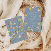 Wildflowers Modern Elegant Dusty Blue Wedding Kaart