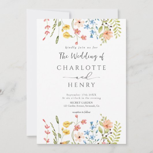 Wildflowers Modern Elegant Rustiek Huwelijk Kaart (Voorkant)