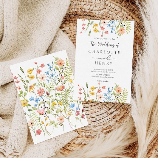 Wildflowers Modern Elegant Rustiek Huwelijk Kaart
