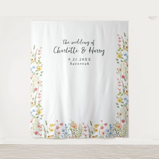 Wildflowers Modern Floral Wedding Foto Achtergrond Wandkleed (Voorkant)