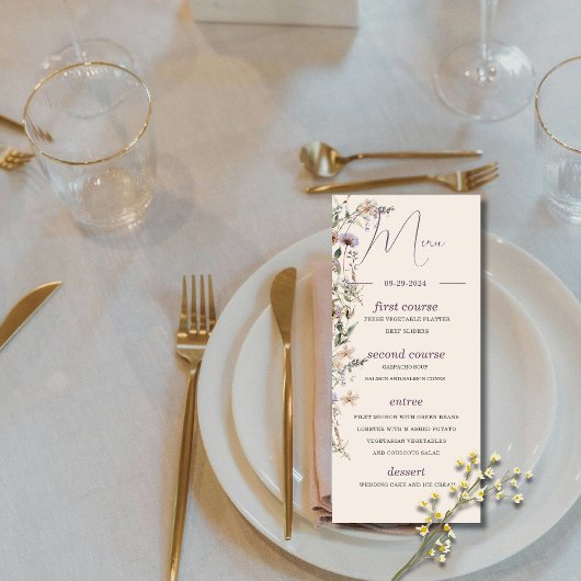 Wildflowers Modern Monogram bruiloft Menu