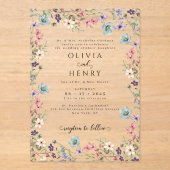Wildflowers Modern Rustic Garden Spring Wedding Acryl Uitnodigingen (Voorkant)