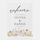 Wildflowers Modern Script Wedding Welkom Elegant Acryl Bord (Voorkant)