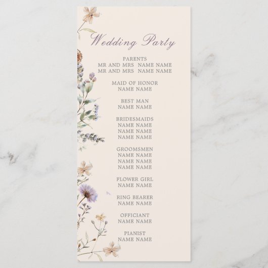 Wildflowers Modern Welcome Order Service Wedding Menu (Achterkant)