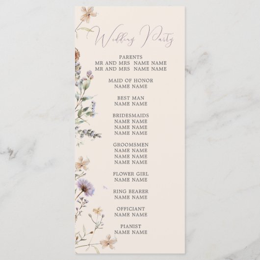 Wildflowers Modern Welcome Order Service Wedding Menu (Achterkant)
