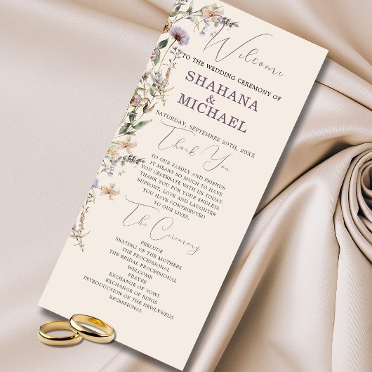 Wildflowers Modern Welcome Order Service Wedding Menu