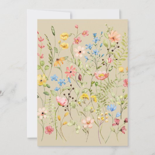Wildflowers Moderne Elegante Tuin Beige Wedding Kaart (Achterkant)