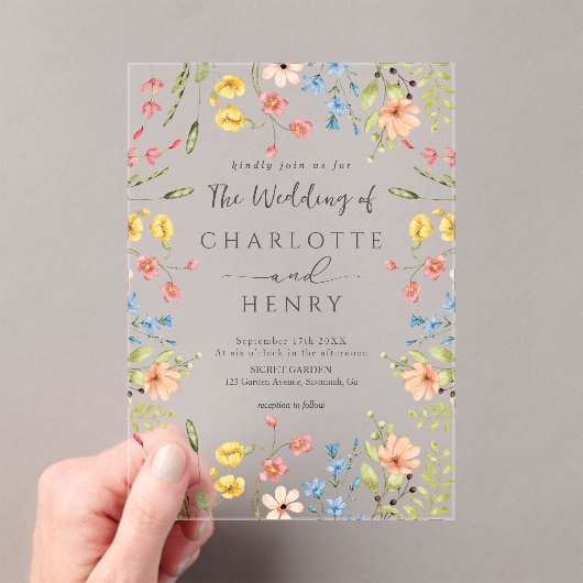 Wildflowers Moderne Elegante Tuin Trouwen Acryl Uitnodigingen (Insitu (Draagbaar))
