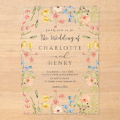 Wildflowers Moderne Elegante Tuin Trouwen Acryl Uitnodigingen (Voorkant)