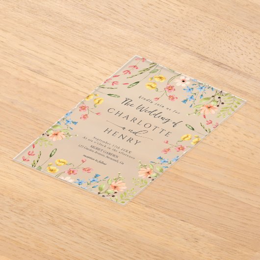 Wildflowers Moderne Elegante Tuin Trouwen Acryl Uitnodigingen (Laagn)