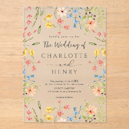 Wildflowers Moderne Elegante Tuin Trouwen Acryl Uitnodigingen