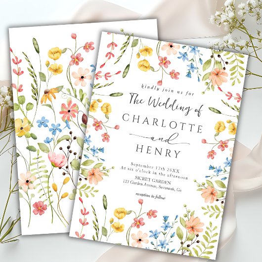 Wildflowers Moderne Elegante Tuin Trouwen Kaart
