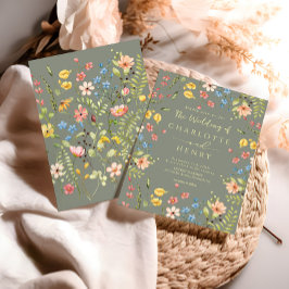 Wildflowers Moderne Elegante Tuin Wijze Huwelijk Kaart