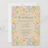 Wildflowers Moderne Tuin Beige QR Code Wedding Kaart (Voorkant)