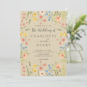Wildflowers Moderne Tuin Beige QR Code Wedding Kaart (Staand voorkant)