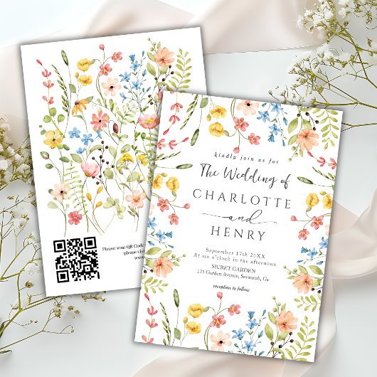 Wildflowers Moderne Tuin QR Code Huwelijk Kaart