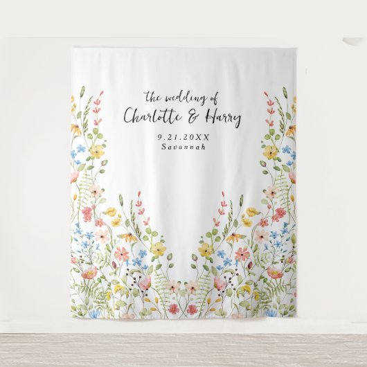 Wildflowers Moderne Tuin Trouwfoto Achtergrond Wandkleed (Voorkant)