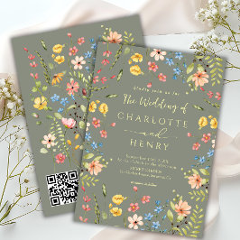 Wildflowers Moderne Tuin Wijze QR Code Huwelijk Kaart