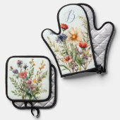 Wildflowers Monogram Initiaal Keuken Ovenwant & Pannenlap Set (Voorkant / Achterkant)