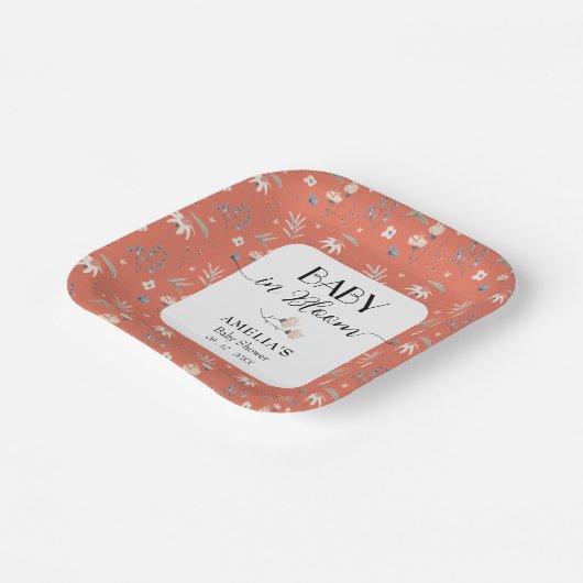 Wildflowers on Terracotta Baby Shower Papieren Bordje (Gebogen)