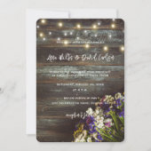 Wildflowers on Wood String Lights Rustic Wedding Kaart (Voorkant)